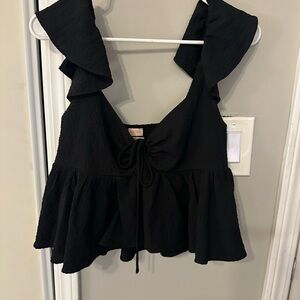 Urban Outfitters Black Ruffled Peplum Blouse